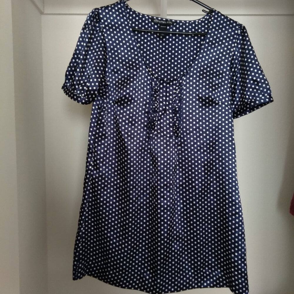 Vintage Y2K Victoria's Secret Navy Blue Polka Dot Short Sleeve Satin Mini Dress